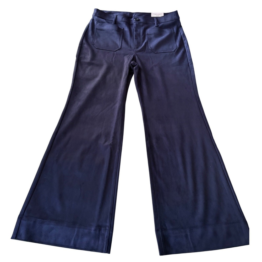Chico's NWT Faux Suede Wide Leg Pants 12R Passport‎ Blue Navy Career Trouser L - Picture 2 of 7